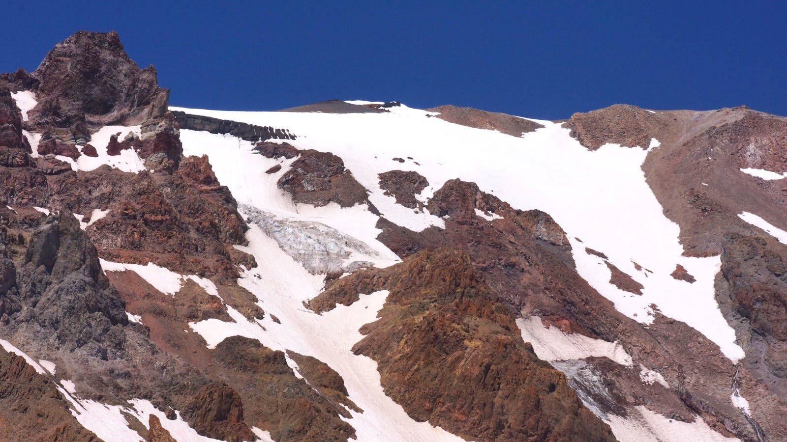 The Konwakiton Glacier is located on the south side of Mt. Shasta.