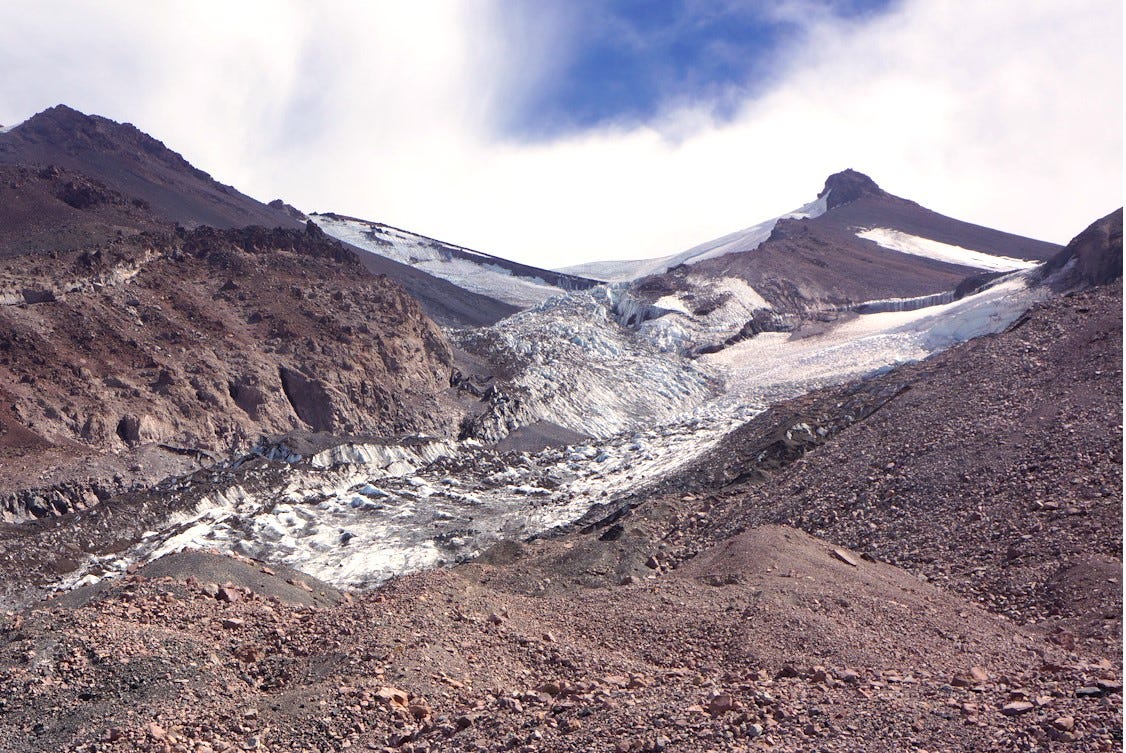 The Whitney Glacier is located on the northwest side of Mt. Shasta.