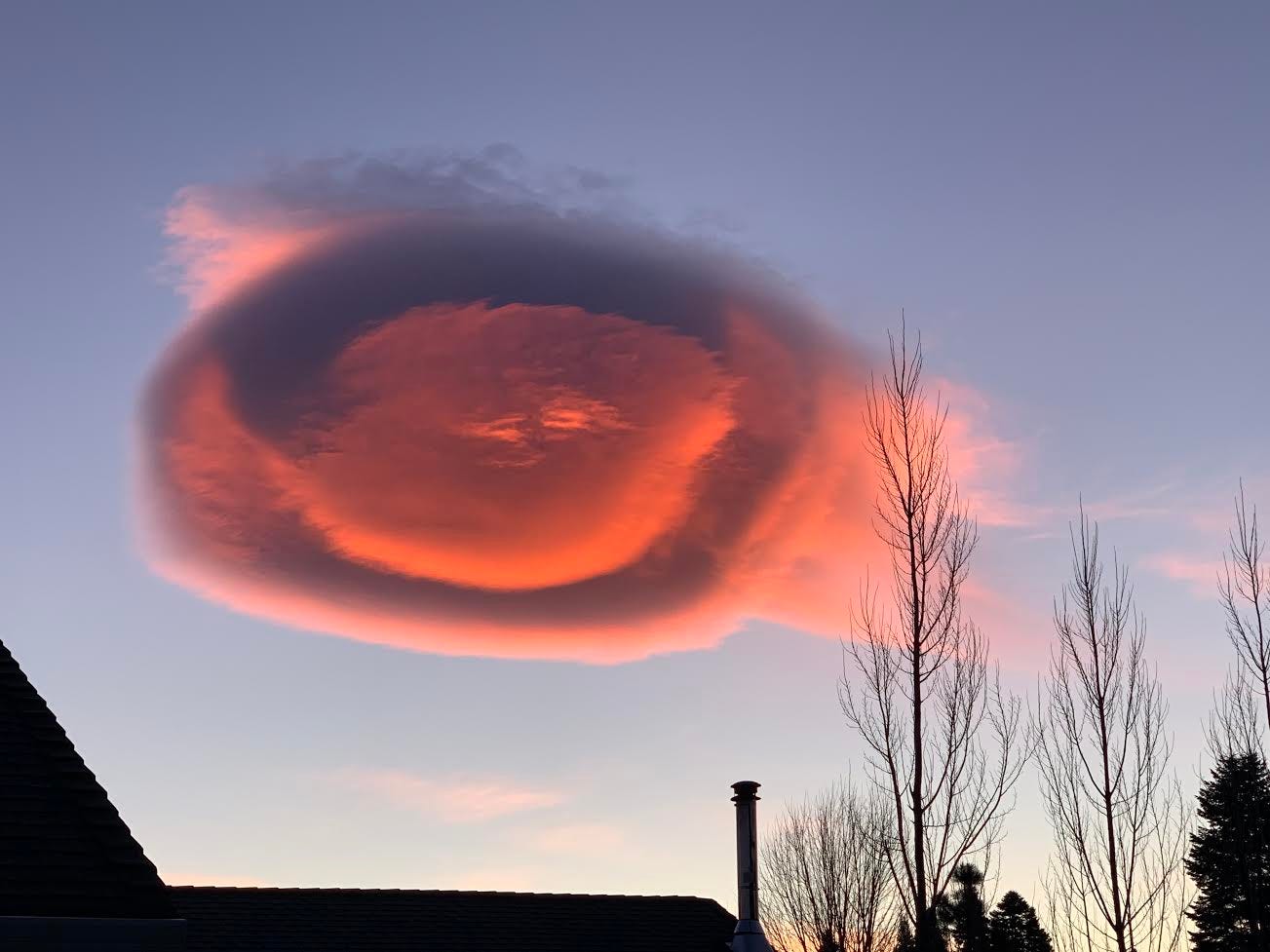 An unusual lenticular is lit by morning sun in early 2020.