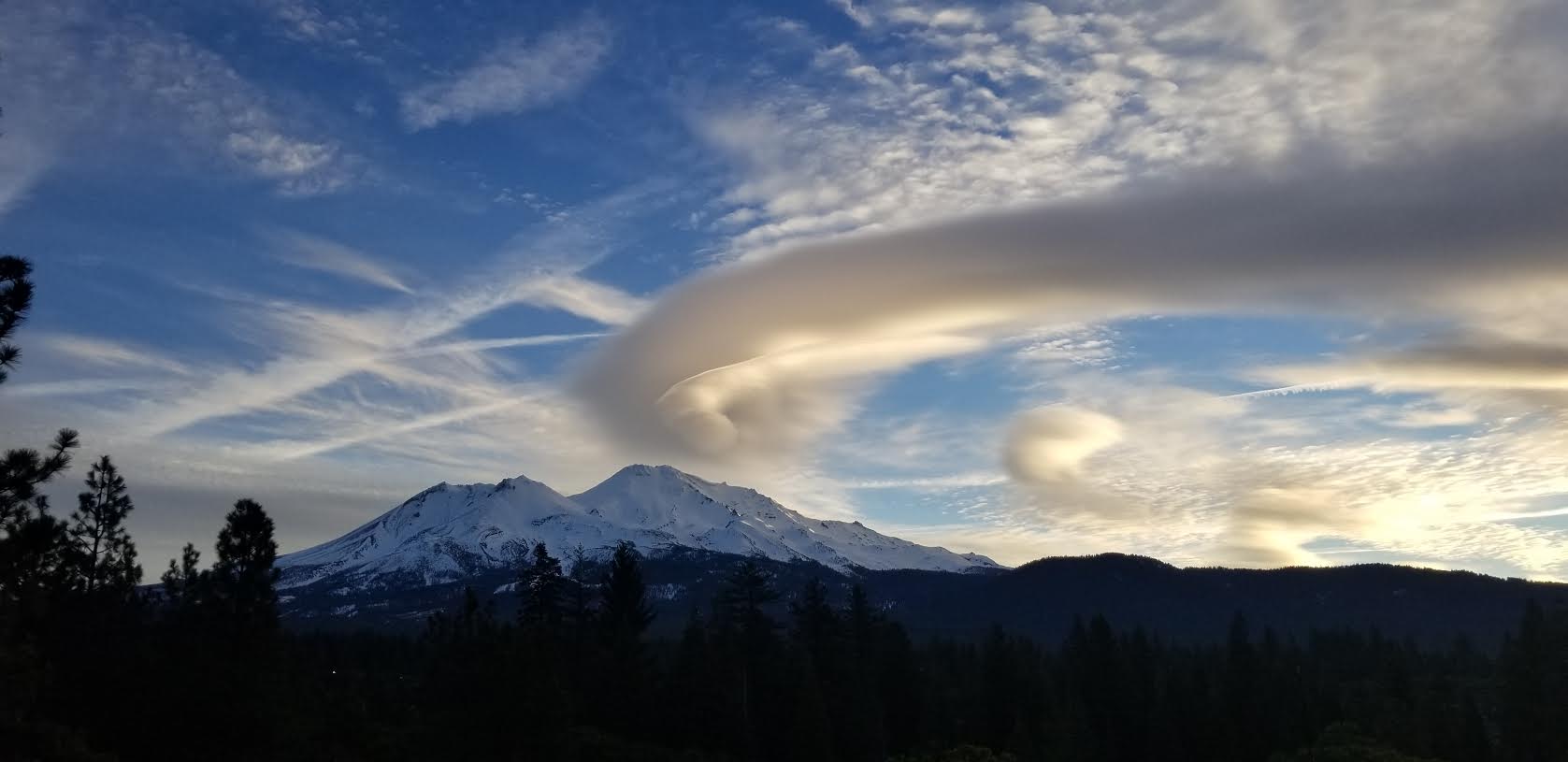 A swirling lenticular cloud over Mt. Shasta.