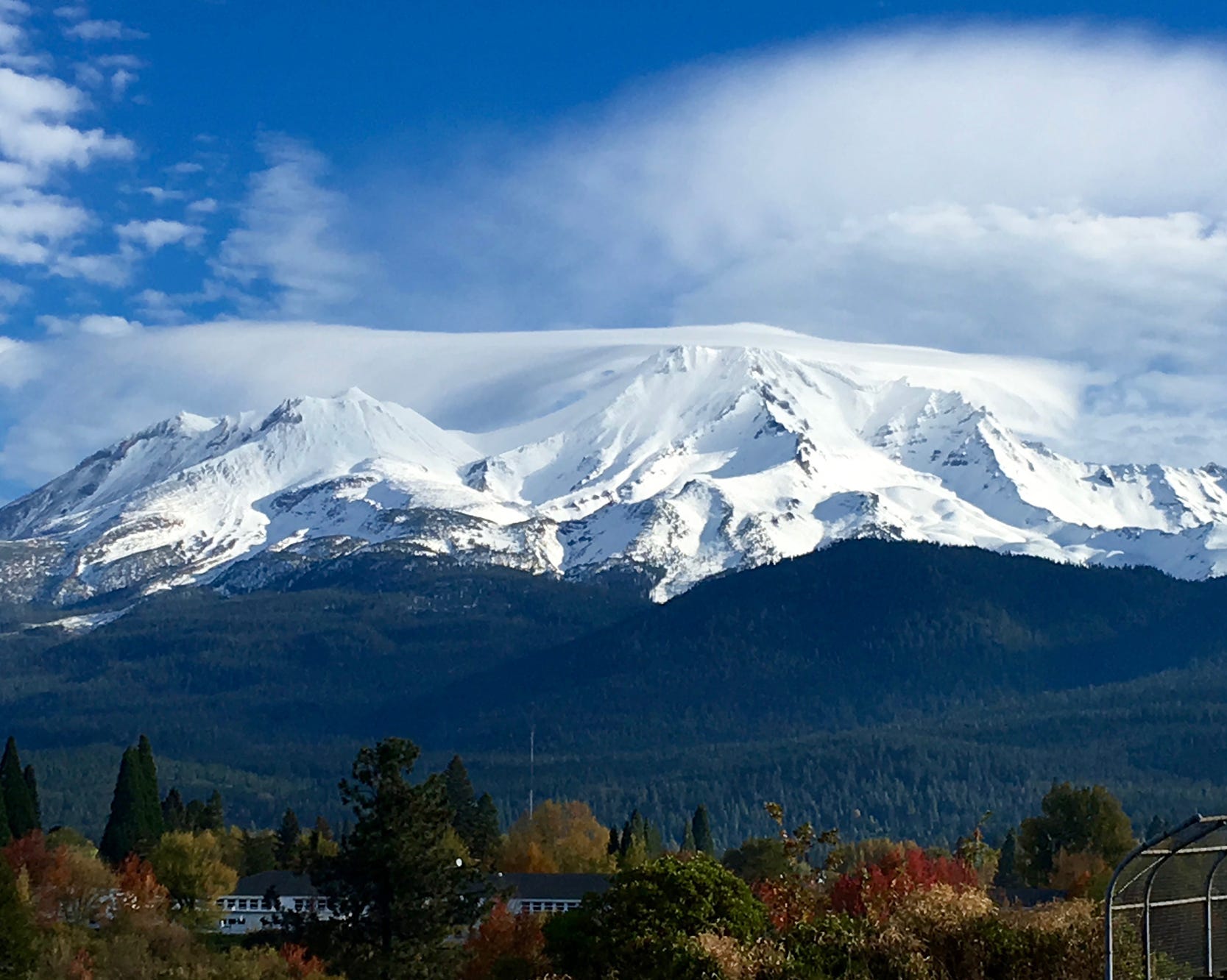 A lenticular cloud hovers over Mt. Shasta in the fall of 2016 in this photo by Jean Nels.