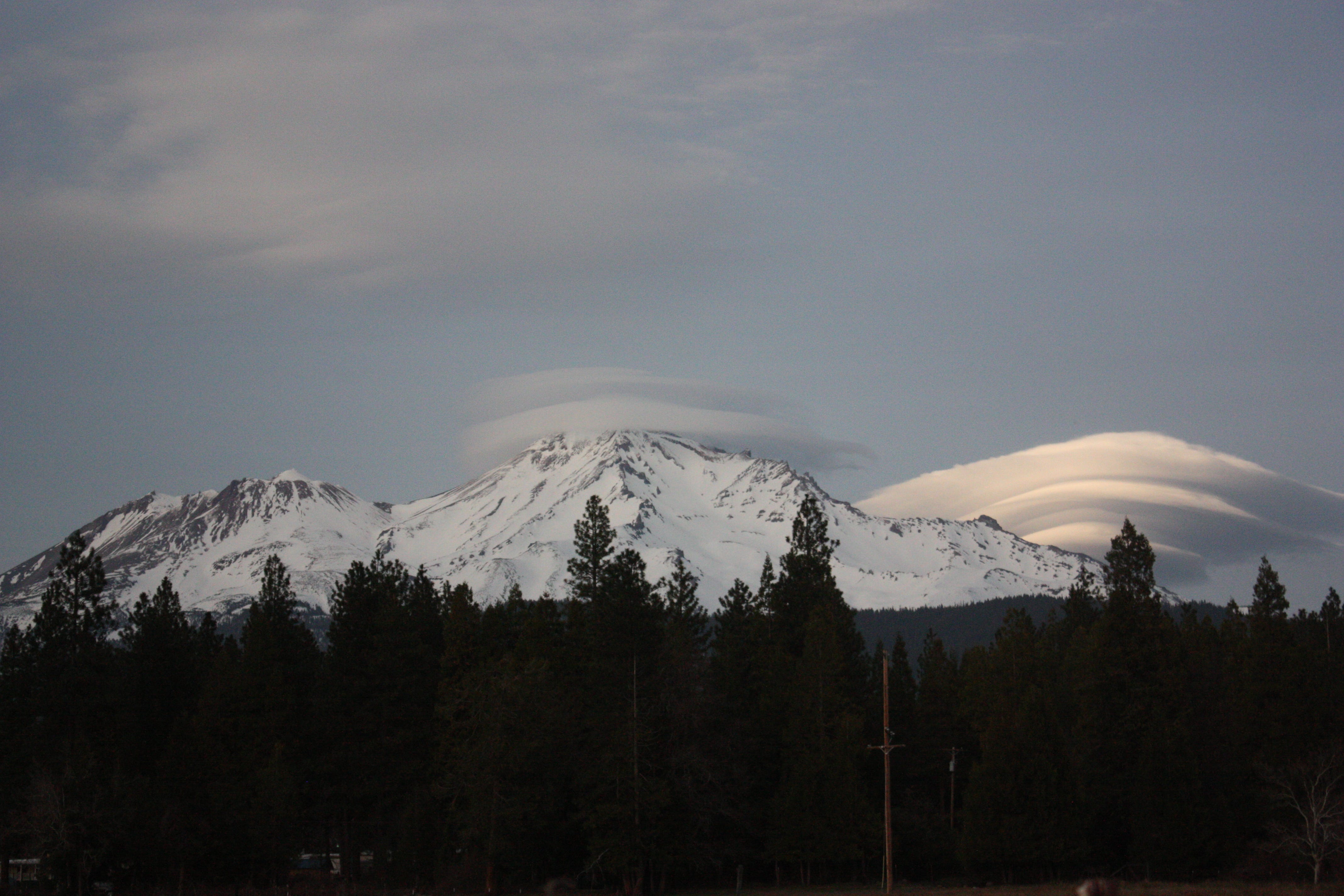 Double lenticulars over Mt. Shasta in 2012.