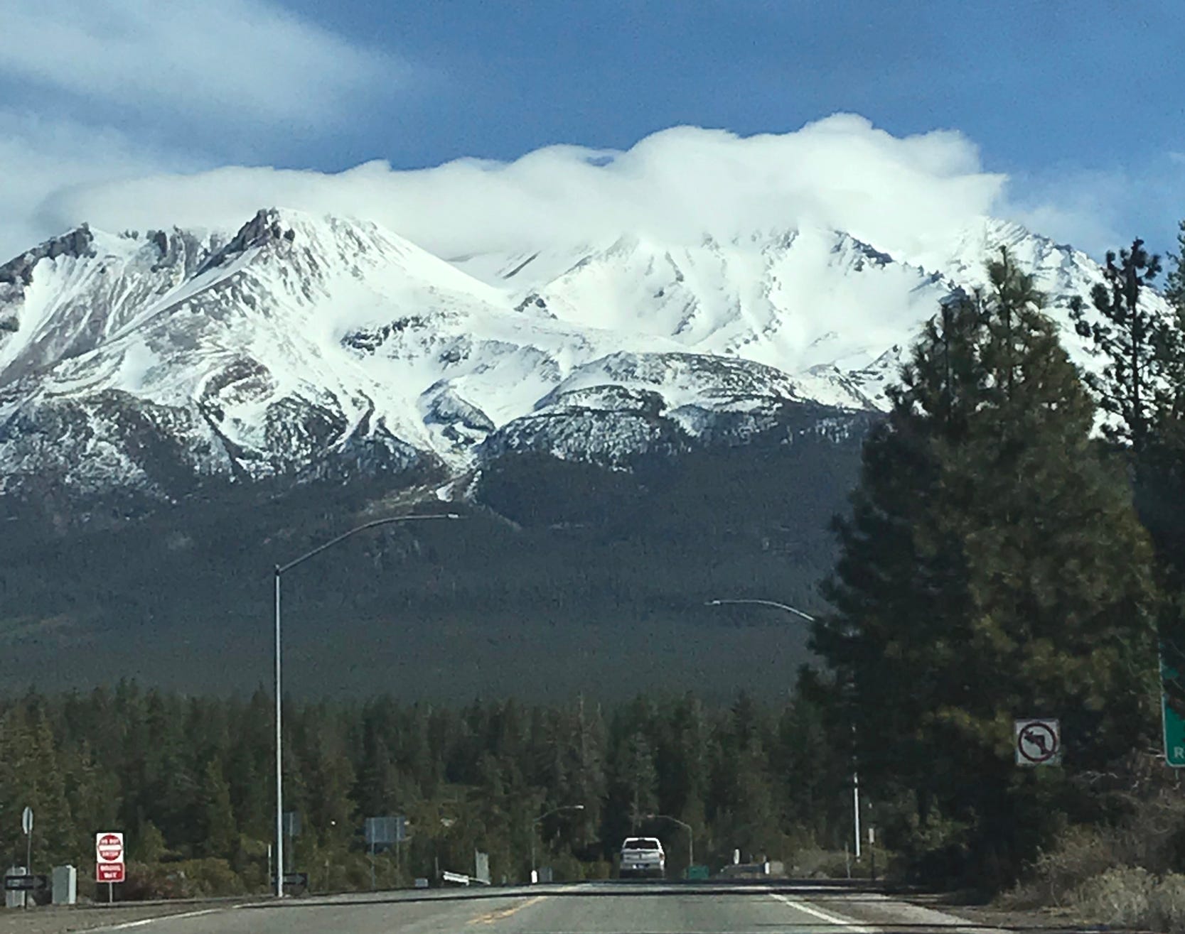 A wavy lenticluar cloud over Mount Shasta, taken from the Abranm's Lake overpass on Interstate 5 and submitted by Kevin Hemholtz.