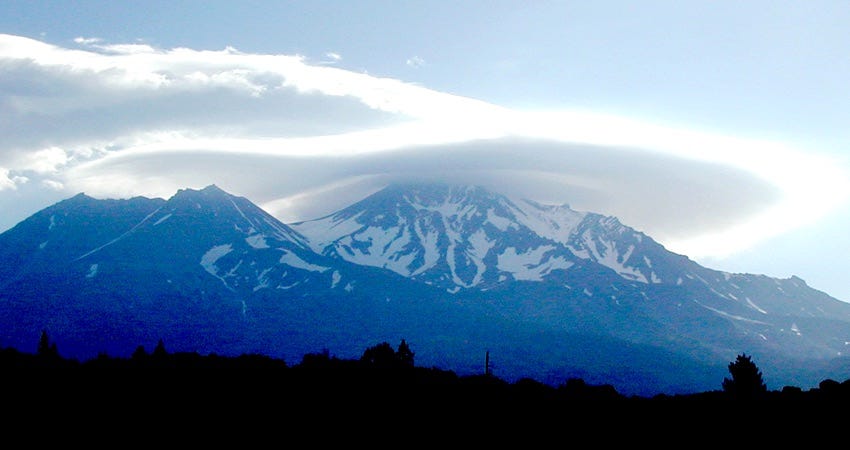 Mt. Shasta under a lenticular cloud.