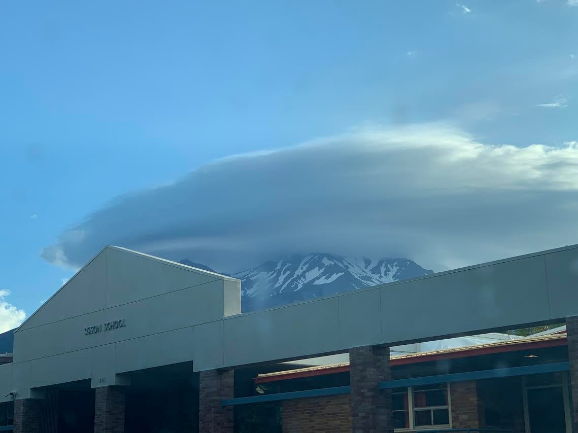 A lenticular over Mt. Shasta with Sisson School in the foreground.