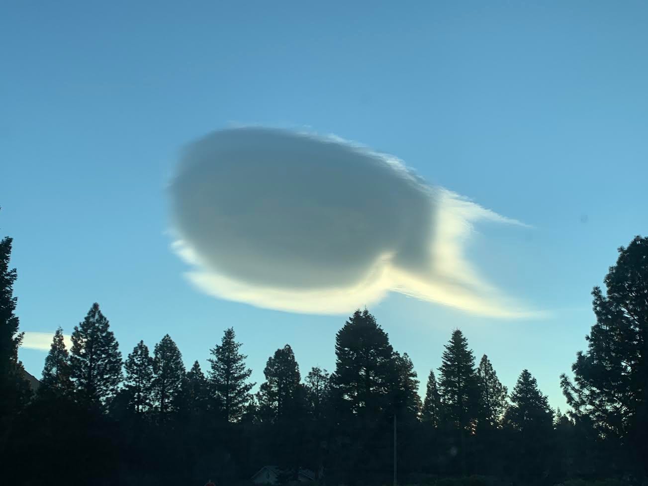 An odd looking lenticular over the city of Mount Shasta in February of 2020.