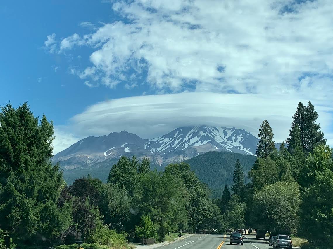 Mt. Shasta with a lenticular cloud from Lake Street in Mount Shasta.