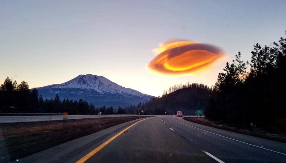 A lenticular is lit with morning sun in February 2020 in this photo by Shasta-McCloud Management Unit Fire Management Officer Paul Zerr.