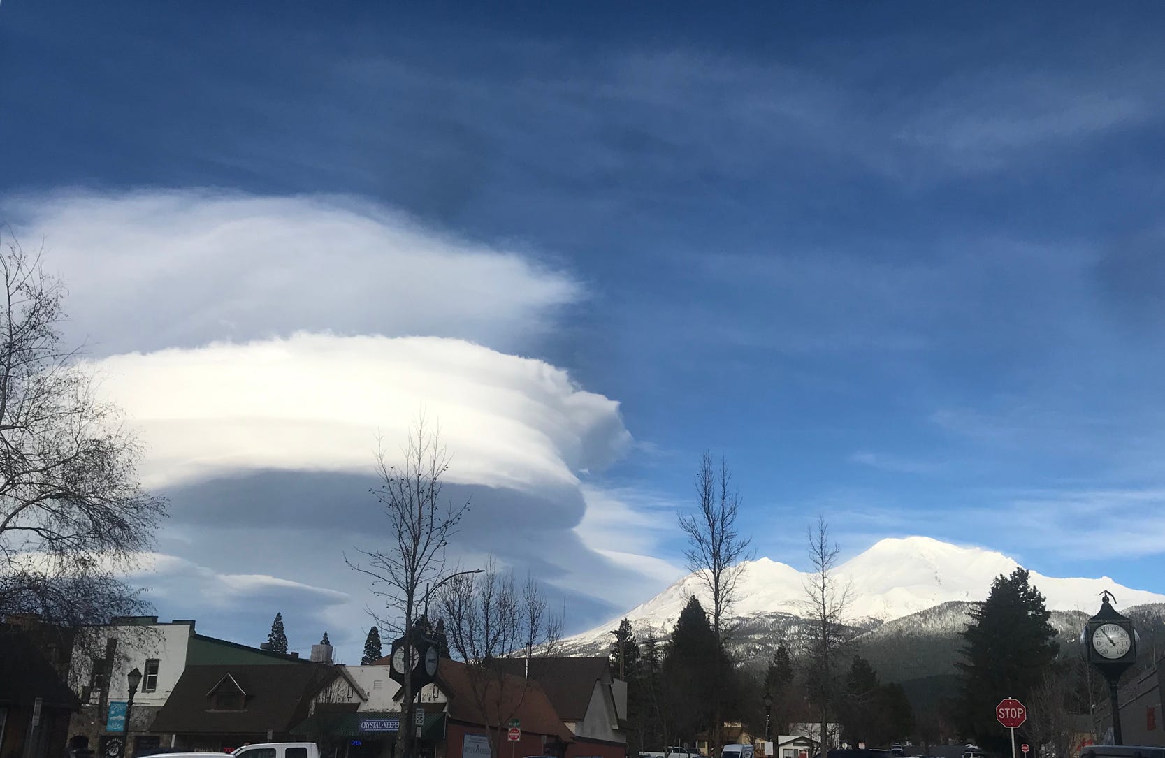 A lenticular over the City of Mount Shasta on in January of 2019, submitted by Therese Swenson.