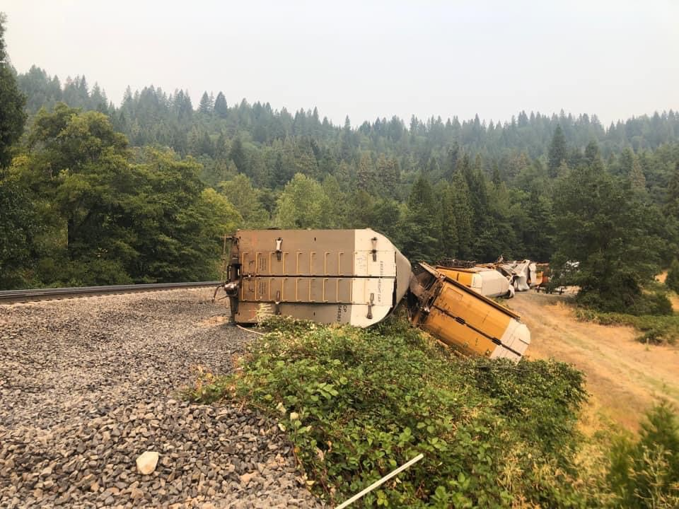 Eighteen Union Pacific Railroad cars went off the tracks in the Cantara Loop area near Dunsmuir on Friday, Aug. 27, 2021. This is near the site of the devastating and notorious Cantara Loop Spill of 1991.